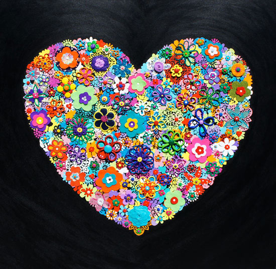 Black Flower Heart - Painting by Waleska Nomura