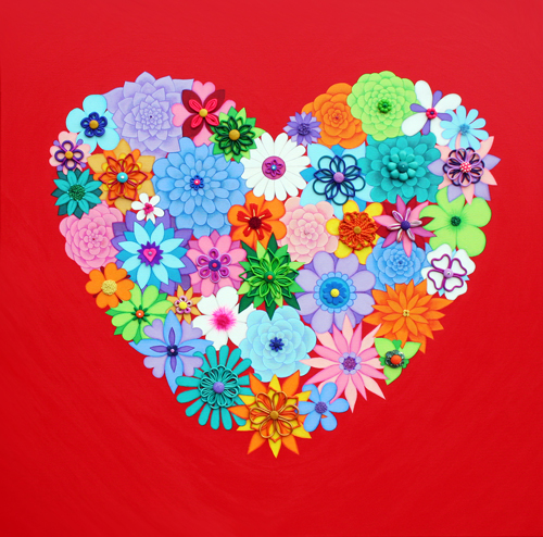 Red Flower Heart 2 - Painting by Waleska Nomura.